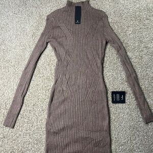 Lulus Ribbed Bodycon Sweater Dress – Taupe – Size Medium – NWT